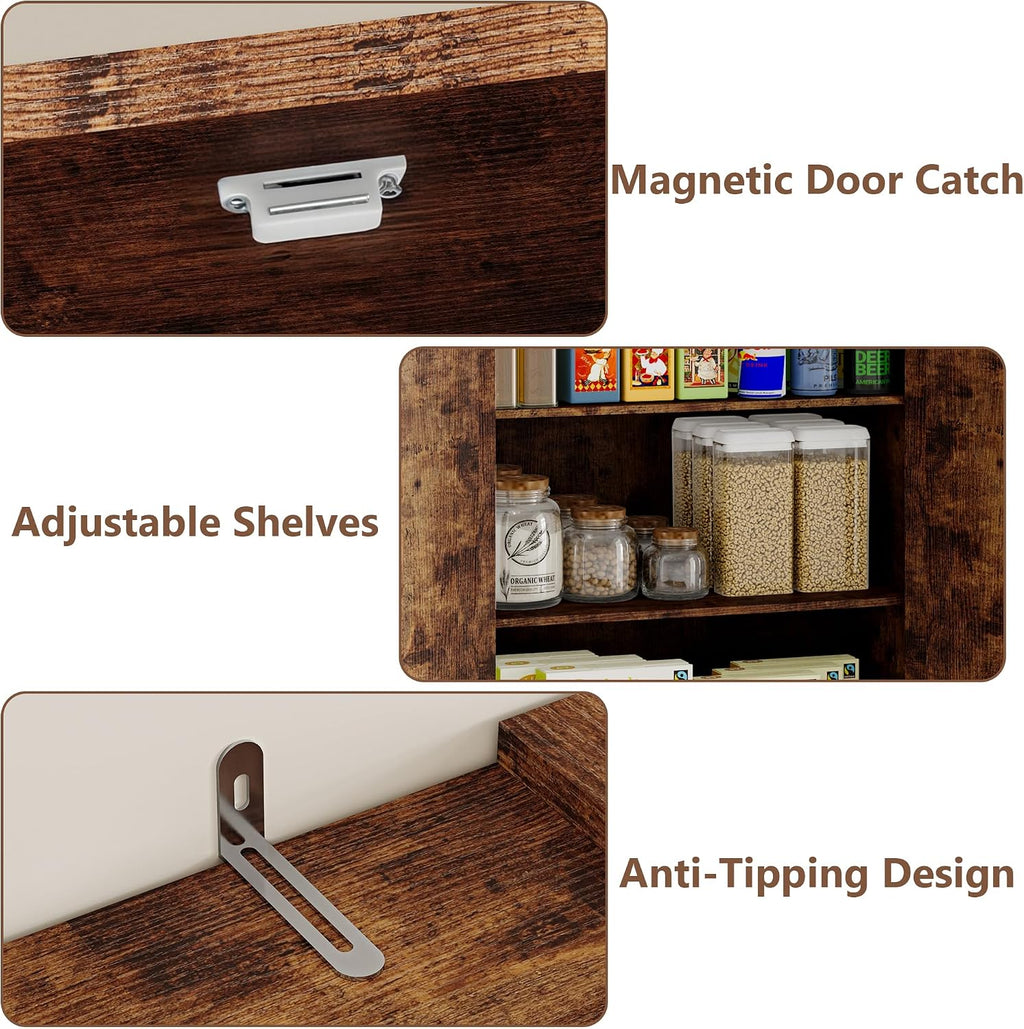 BORNOON Pantry Organizers and Storage Cabinet, 71' Barn Door White Kitchen Cabinet with Drawers and Adjustable Shelf, Tall Pantry for Kitchen, Dining Room, Living Room. Bathroom and Office