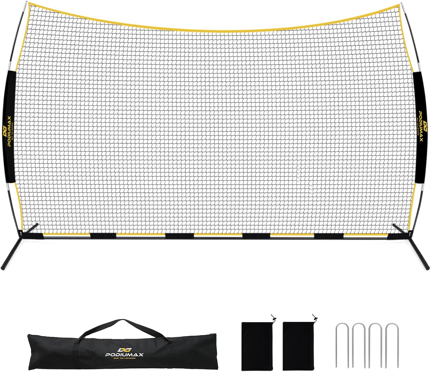 PodiuMax 16x10FT Barricade Backstop Net, Baseball Basketball Barrier with Upgrade Steel Frame, Protective Net for Baseball, Lacrosse, Soccer, Basketball & More, Soccer Backstop Net for Backyard Park