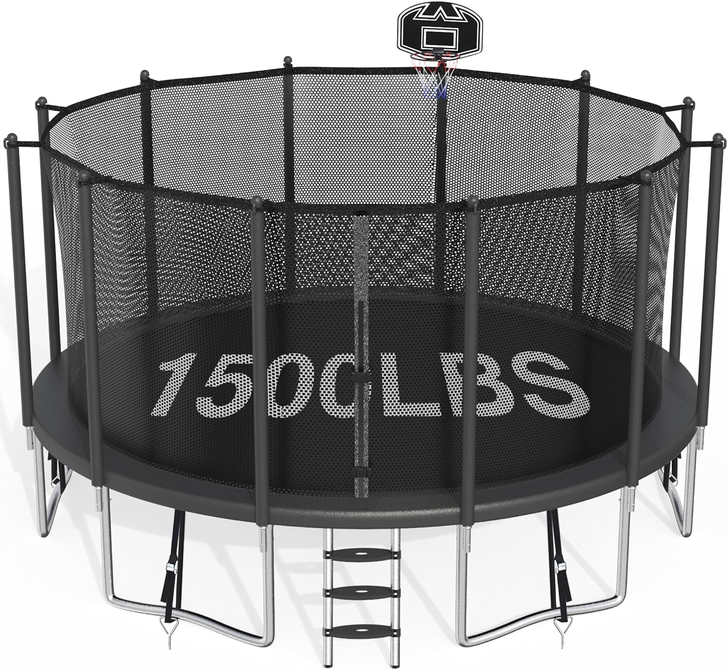1500LBS Capacity No-Gap Design 8 10 12 14 15 16 FT Recreational Jumper with Enclosure Net, Wind Stakes & Basketball Hoop, ASTM Approved, Perfect for Kids & Adults Family Outdoor Backyard Fun