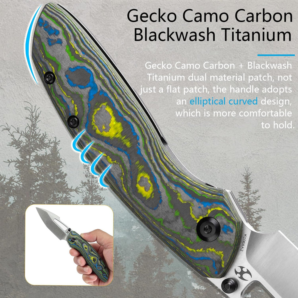 KANSEPT Link Pocket Folding Knives EDC Camping Hiking Folding Knife for Men Women 3'' Satin CPM 20CV Blade Pocke Knife with 80S Camo Carbon Fiber Blackwash Titanium Handle Everyday Carry K1068A2