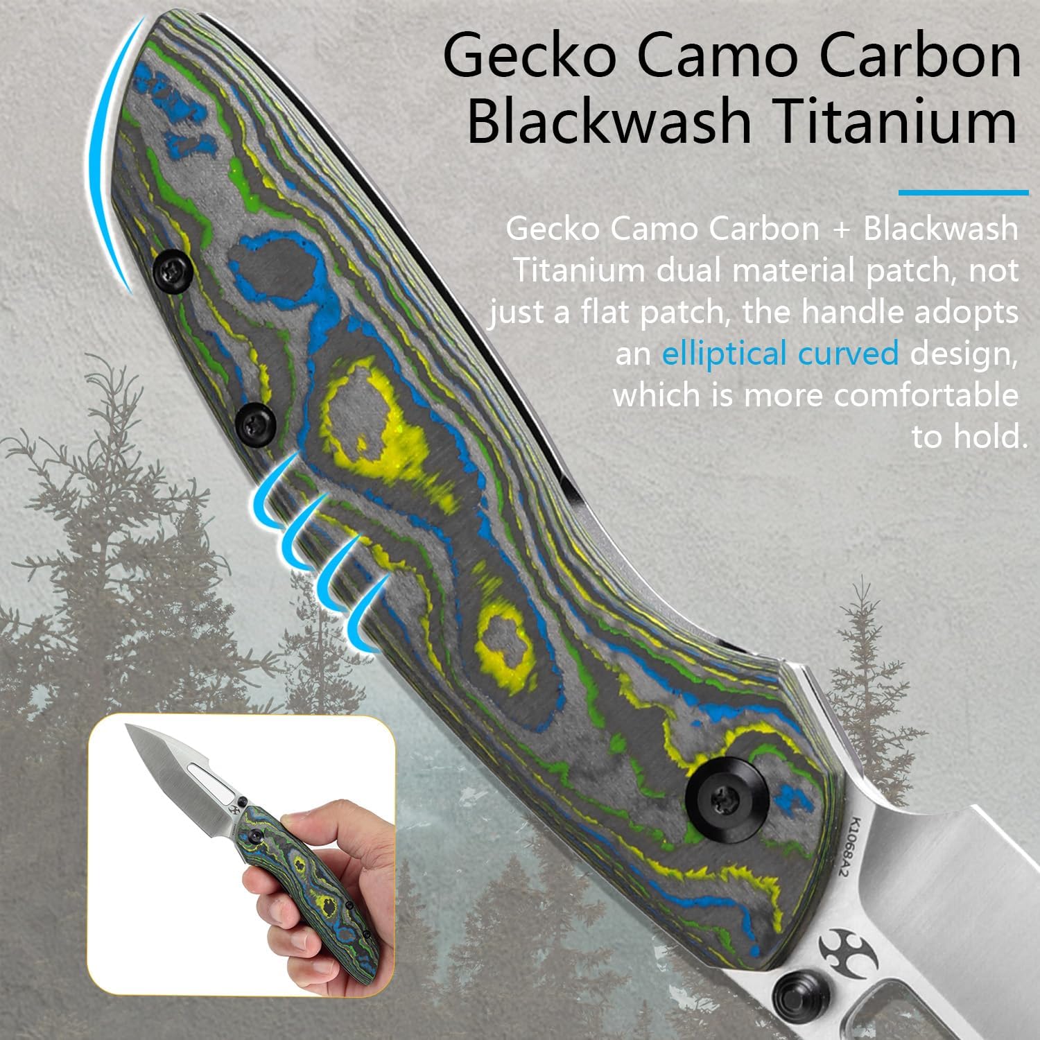 KANSEPT Link Pocket Folding Knives EDC Camping Hiking Folding Knife for Men Women 3'' Satin CPM 20CV Blade Pocke Knife with 80S Camo Carbon Fiber Blackwash Titanium Handle Everyday Carry K1068A2