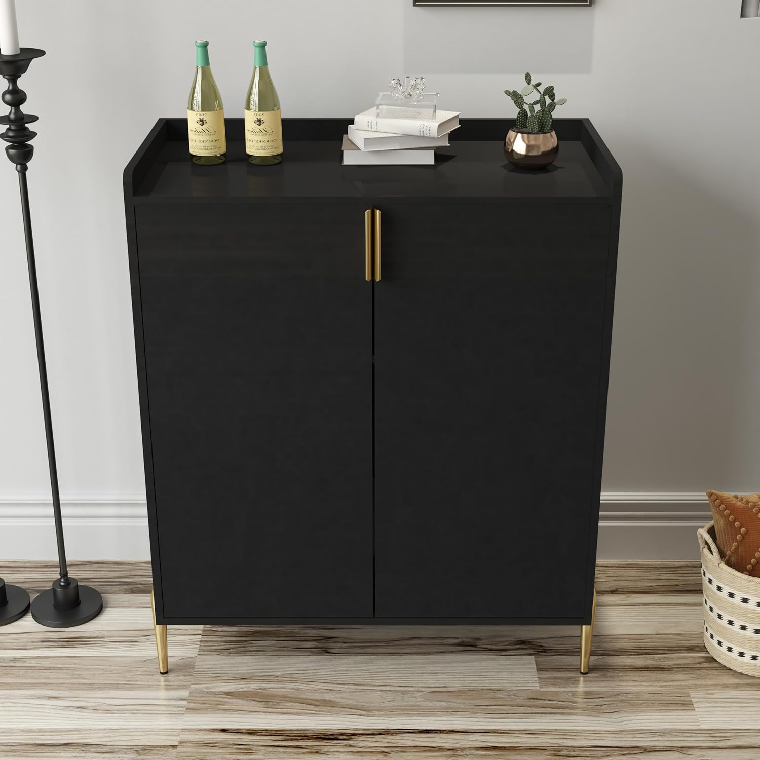 39' Moisture-Resistant Freestanding Storage Cabinet, Kitchen Storage Bakers Rack with Adjustable Shelf, Utility Food Cupboard with Anti-Tipping Device for Kitchen Dining Living Room, Black