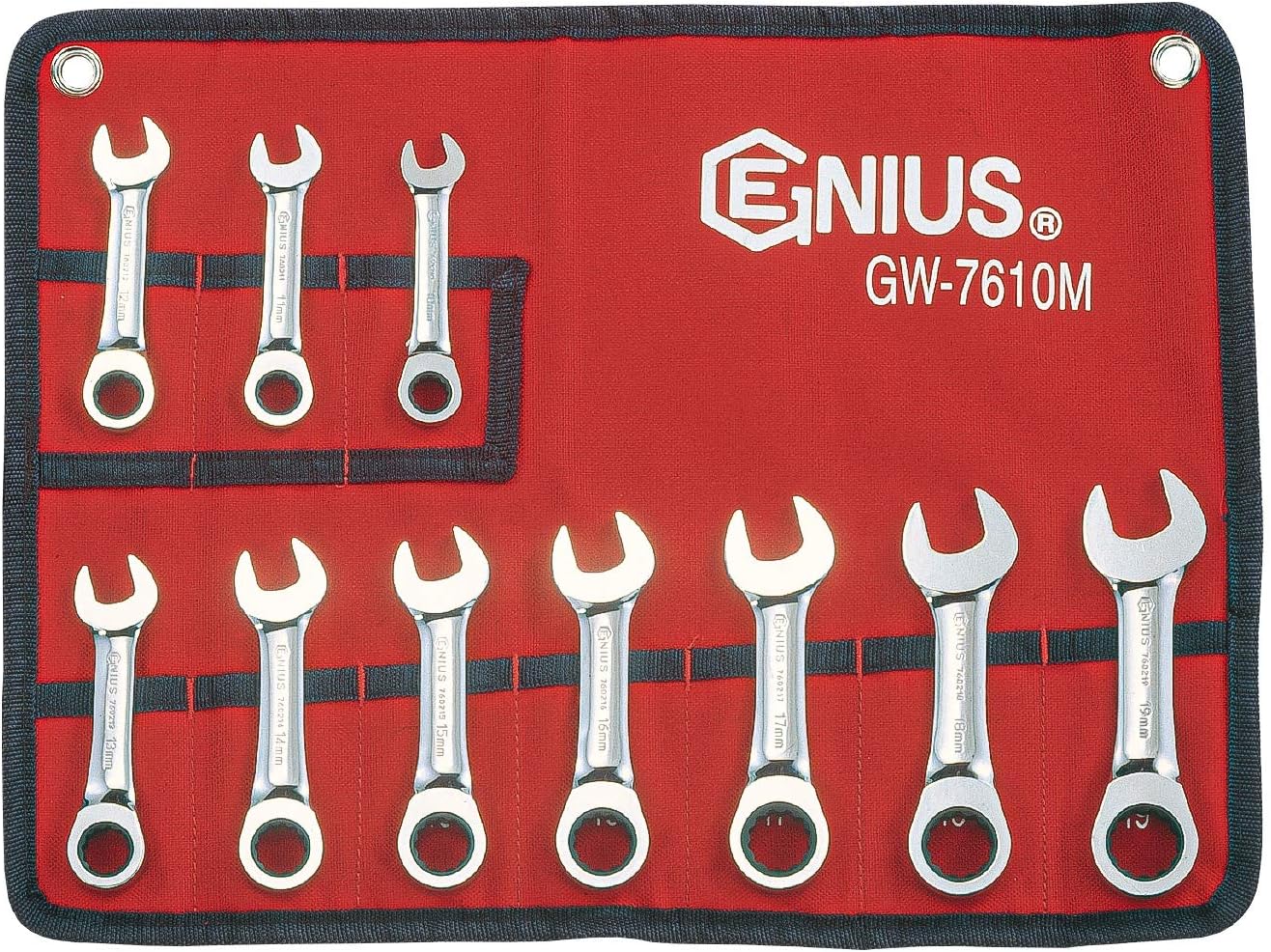 Genius Tools 10 Piece Metric Stubby Combination Ratcheting Wrench Set GW-7610M