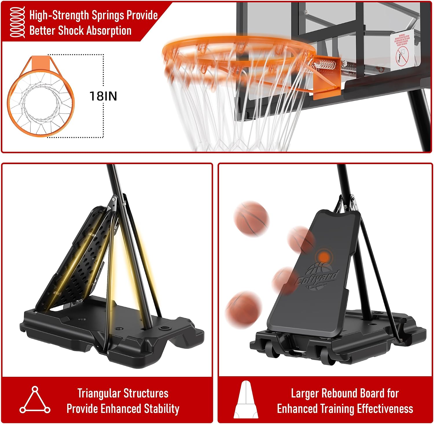Cofiyard Basketball Hoop Outdoor with 44&48&54In Shatterproof Backboard, 5.25-10FT Height Portable Basketball Hoop with Sandbag, Adjustable Basketball Goal System