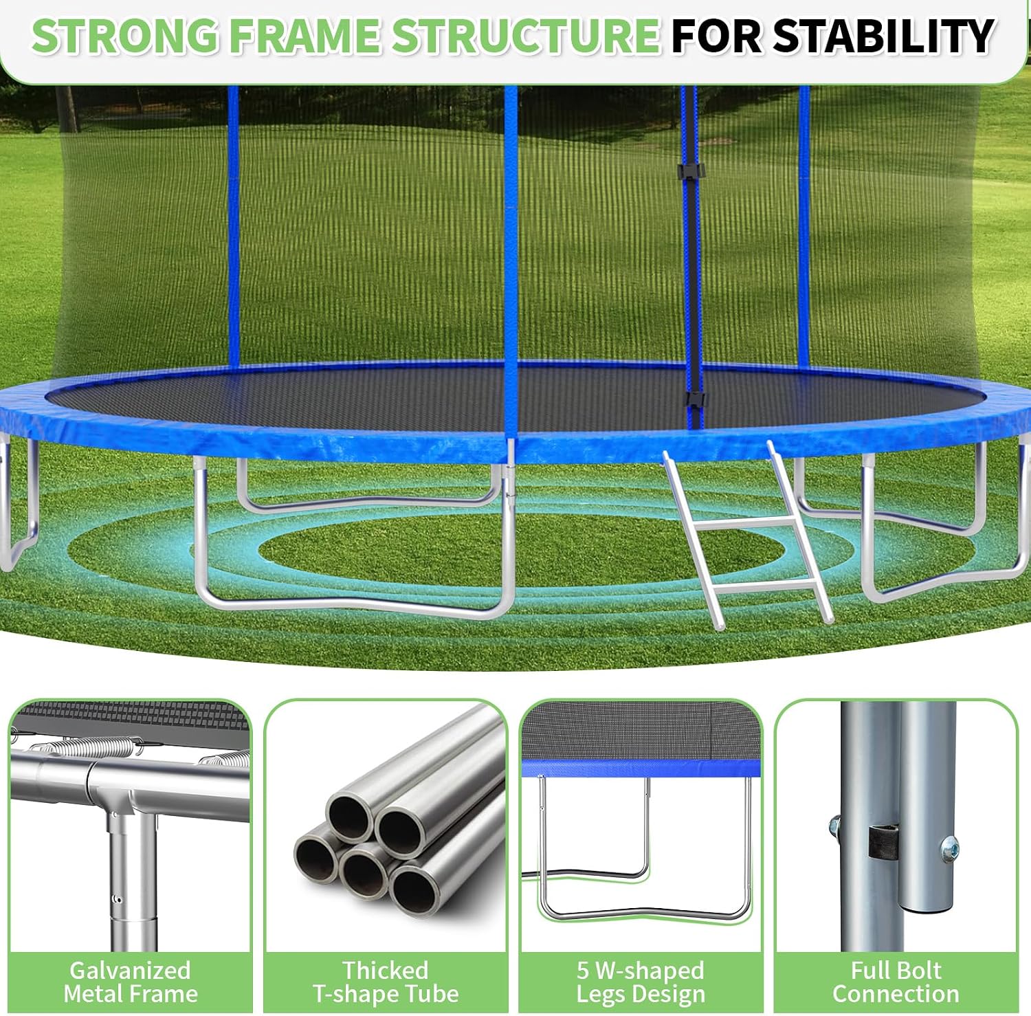 Skepphlay 16ft 14ft 12ft Trampoline Outdoor for Kids and Adults, ASTM Approved Recreational Trampoline, Round Trampoline with Basketball Hoop & Enclosure Net for Backyard