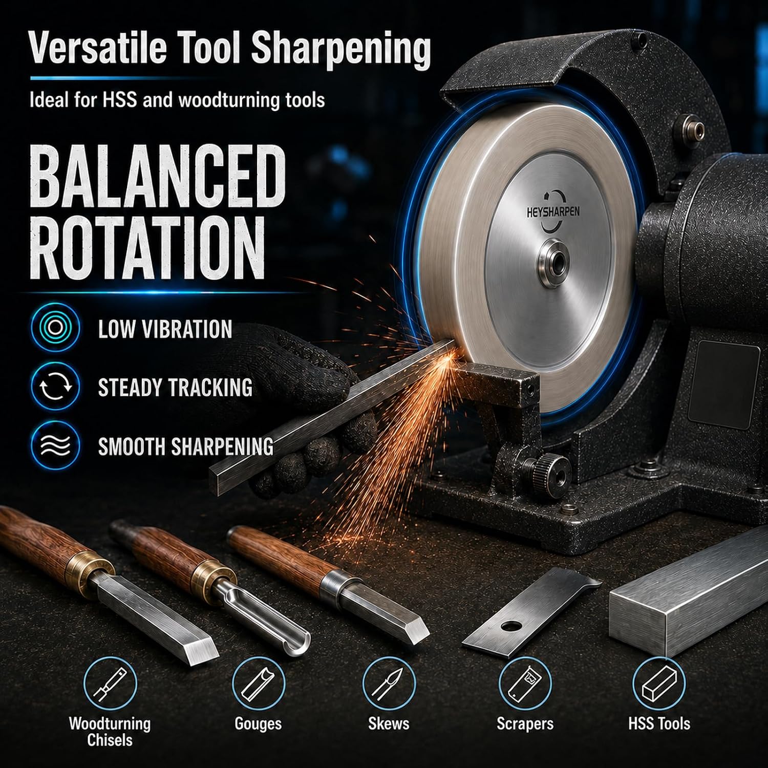 4 in 1 CBN Grinding Wheel 8 inch 600 Grit,1.25' Wide,5/8' Arbor,for Sharpening Woodturning Tools、High Speed Steel Tools (600 Grit)