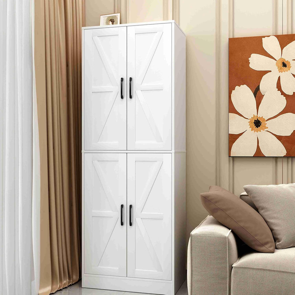 Storage Cabinet,Kitchen Pantry Cabinet,Kitchen Pantry Storage Cabinets with 4 Doors,Tall Kitchen Pantry with Adjustable Shelves,Cupboard for Kitchen,Pantry,Dining Room,Living Room and Bathroom,White