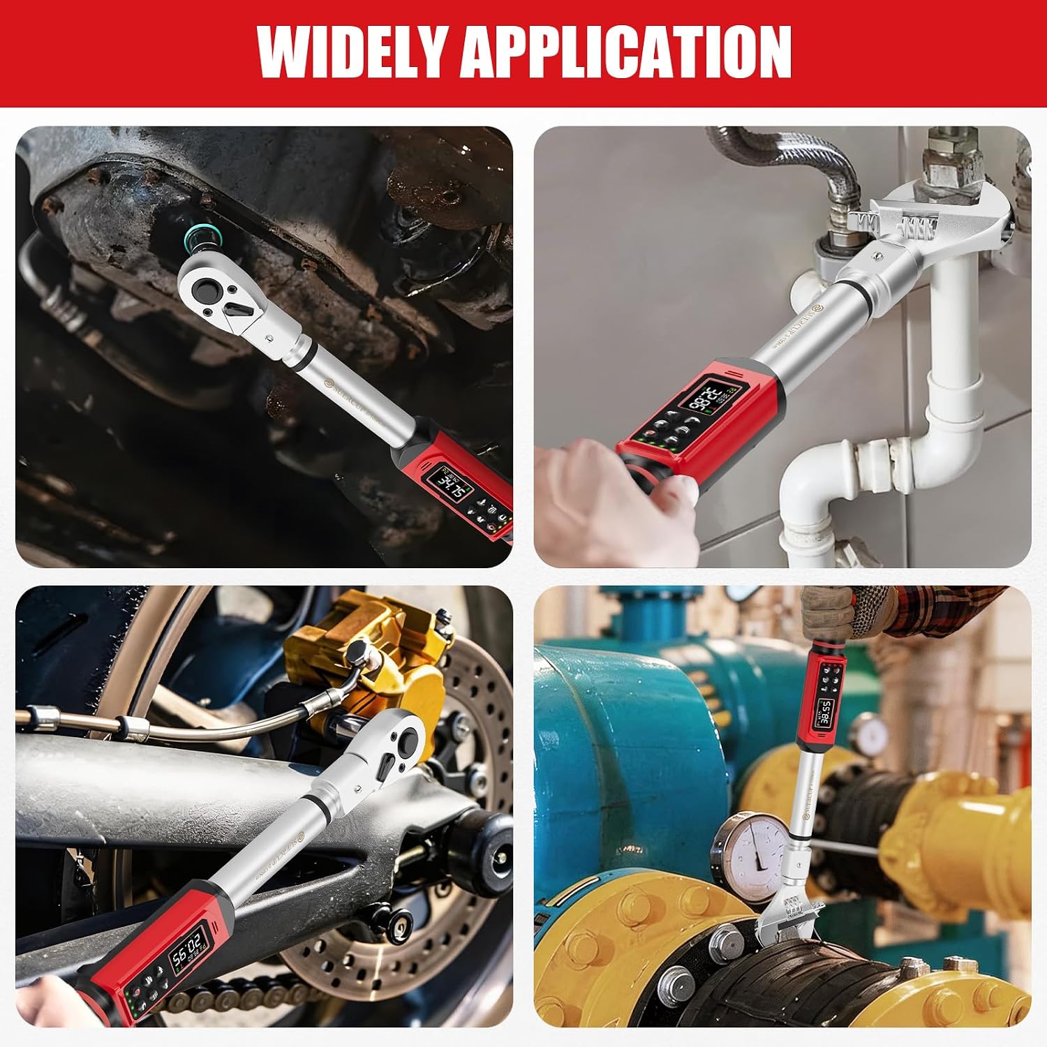 SUERCUP 1/2' Adjustable Digital Torque Wrench (1.5-99.6Ft.Lb/2-135N.m) | Interchangeable 14x18mm Head with 42mm Jaw & 1/2' Ratchet, Vibration, Buzzer & LED Flash, for HVAC, Flare Nut & Auto Repair