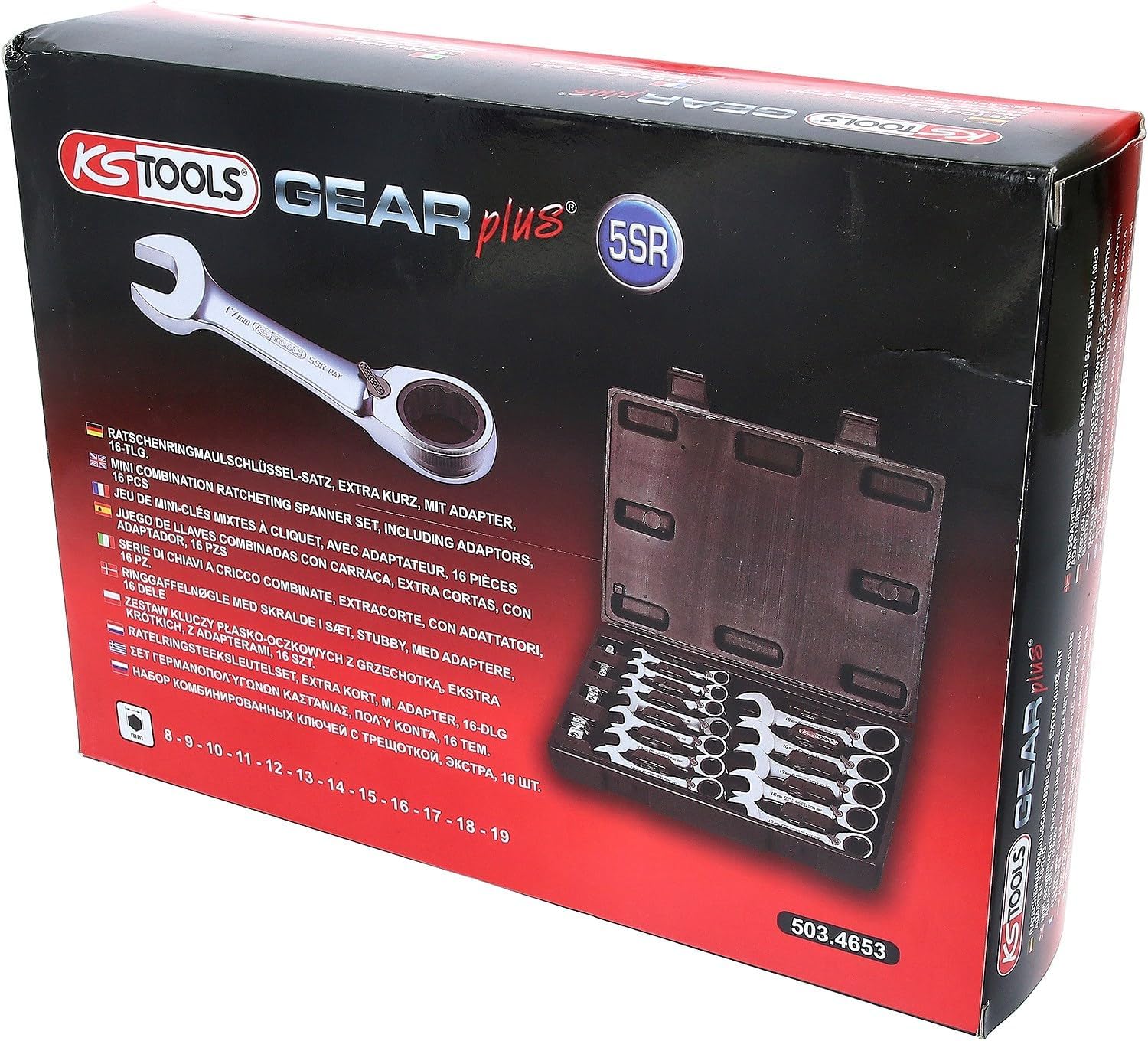 GEARplus combination ratcheting spanner set, stubby, 6 pcs