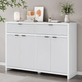 55' W Sideboard Buffet Cabinet with Storage, White Fluted Cabinet with 2 Drawers & 4 Doors, Wood Kitchen Cabinet with Adjustable Shelves for Living Room,Kitchen and Dining Room - White