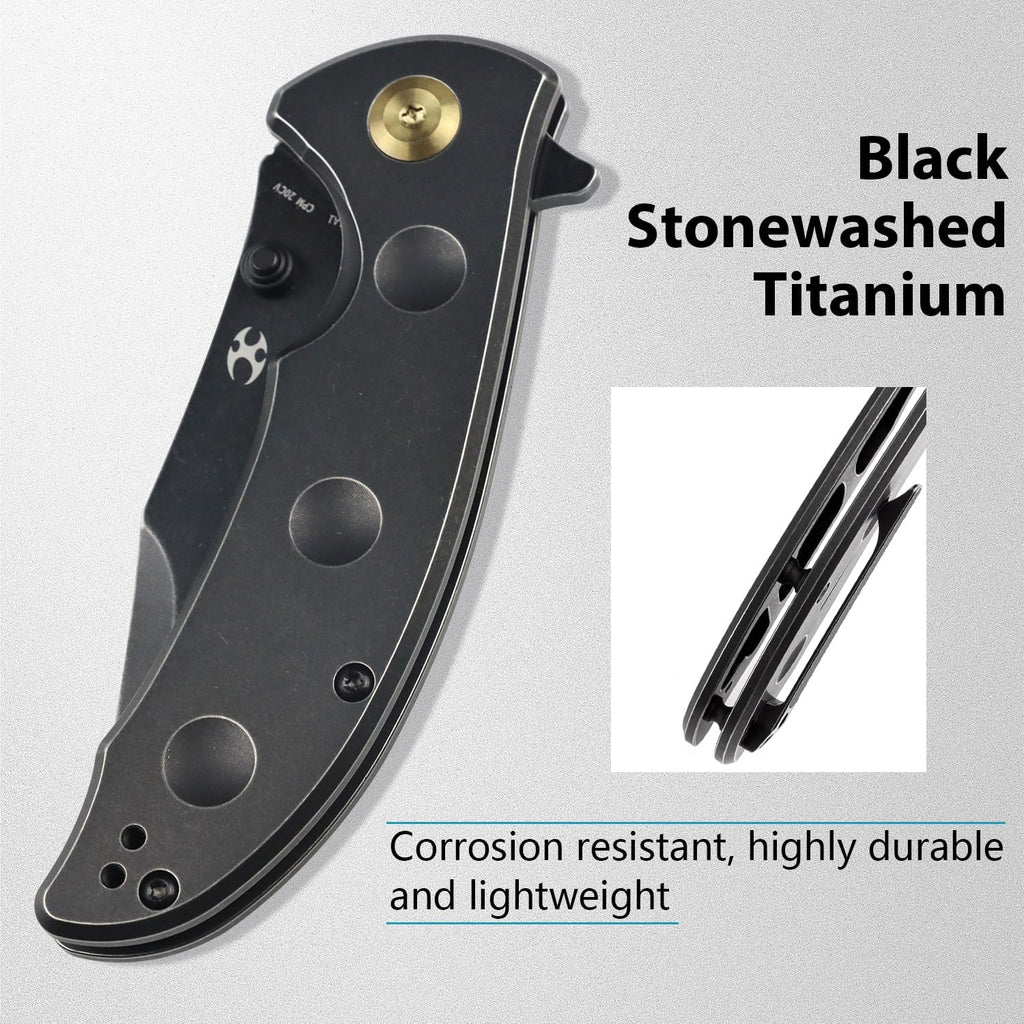 KANSEPT Rei Premium Pocket Folding Knives for Men EDC Pocket Knife 3.3'' CPM 20CV Blade Excellent Folding Knife with Black Stonewashed Titanium Handle EDC K1061A1