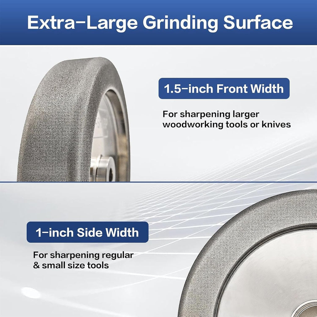 4 in 1 Plus CBN Grinding Wheel 8 inch, 1.5' Wide, 5/8' Arbor, 1/4' Radius for Sharpening Woodturning Tools、HSS Tools (600 Grit)