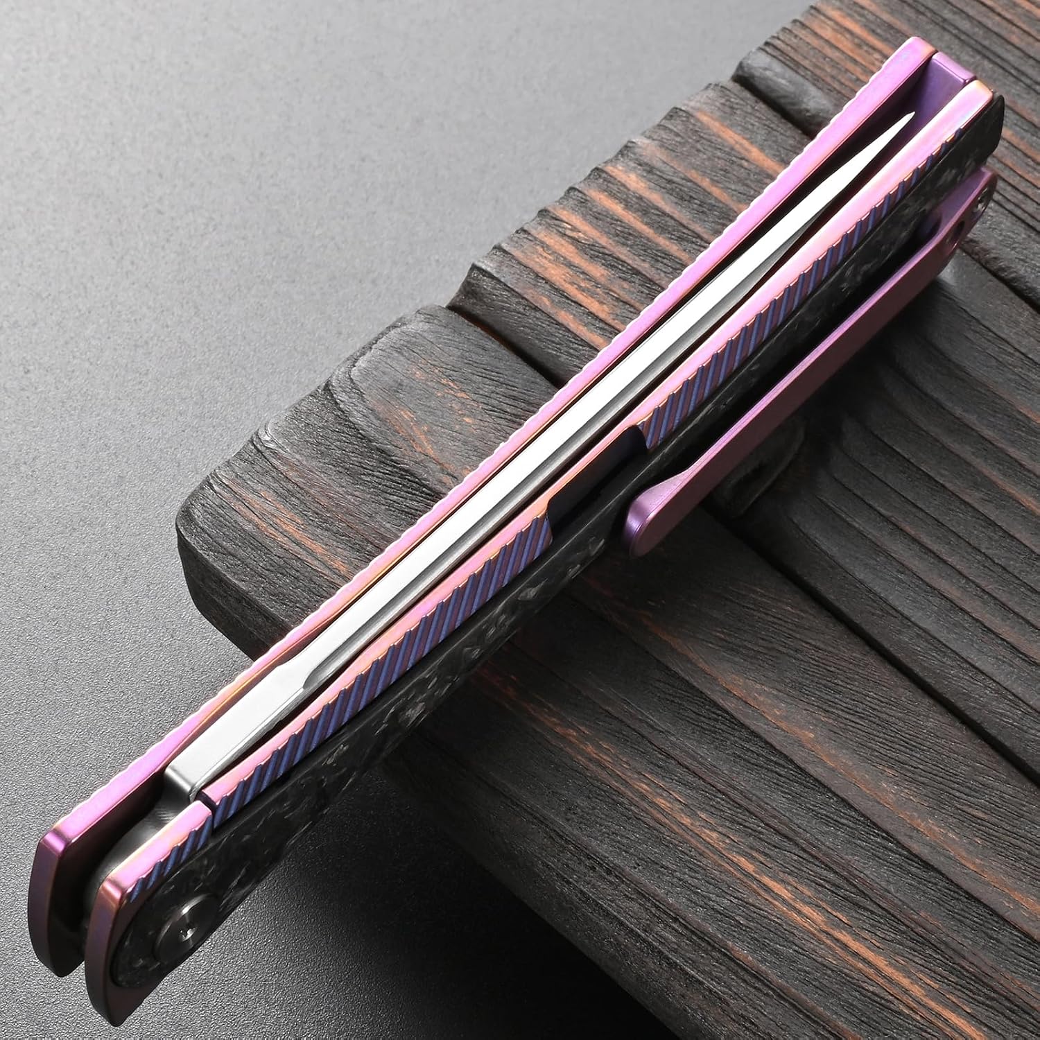 Sitivien ST994 Folding Knife, Handmade M390 Brushed Steel Blade Titanium Carbon Fiber Handle with Ball Bearing for Outdoor Camping Hiking Survival (Pink)