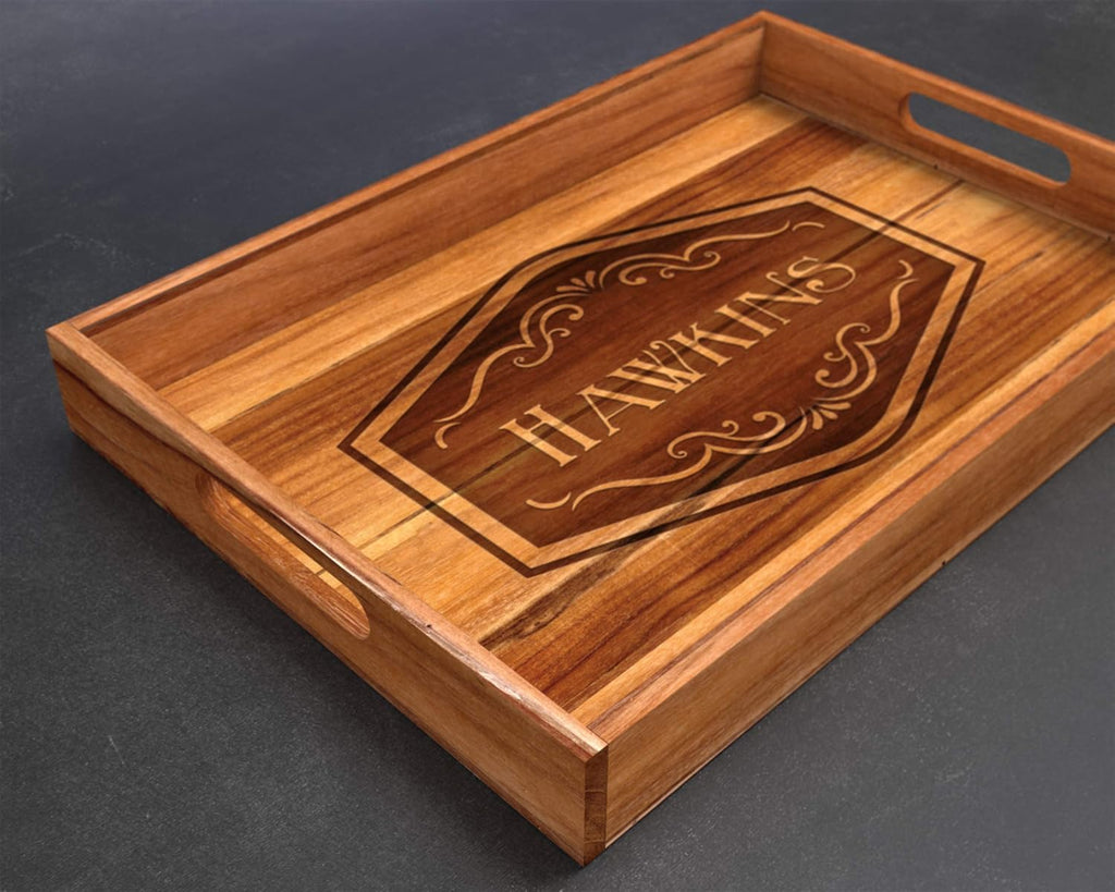 Teak Wood Serving Tray with Handles, Large Size - Engraved Personalized Gifts