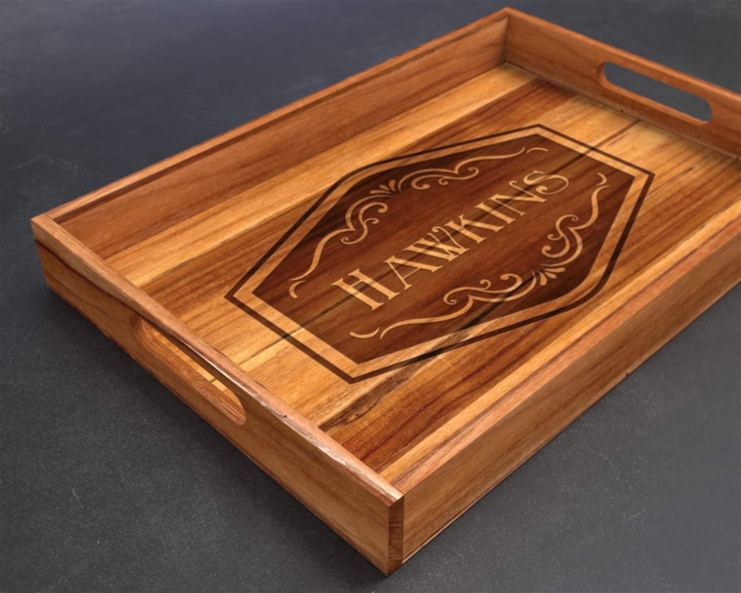 Teak Wood Serving Tray with Handles, Large Size - Engraved Personalized Gifts