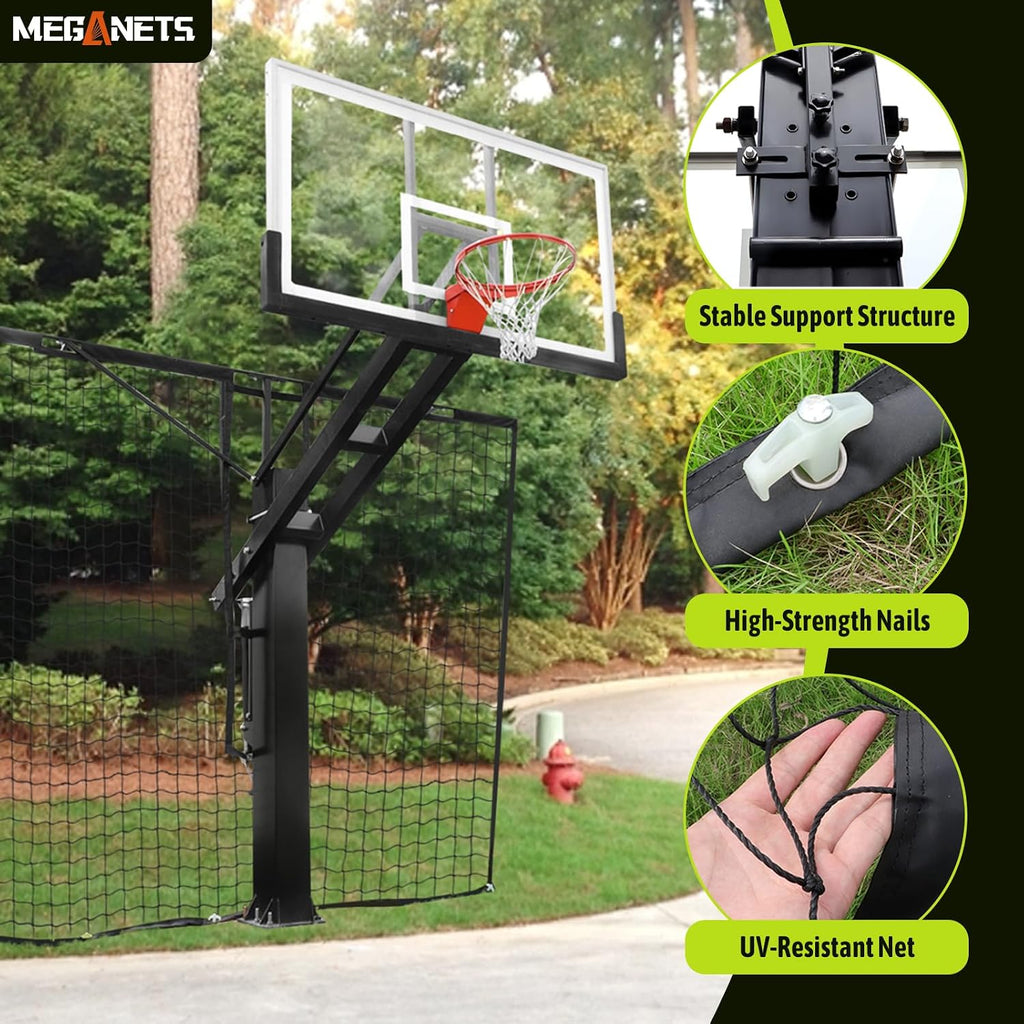 Heavy Duty Basketball Return Net 12FT X 10FT, UV-Resistant Yard Guard Backstop Net Basketball Return & Defensive Net System, Ball Net Catcher Suit for Square Poles