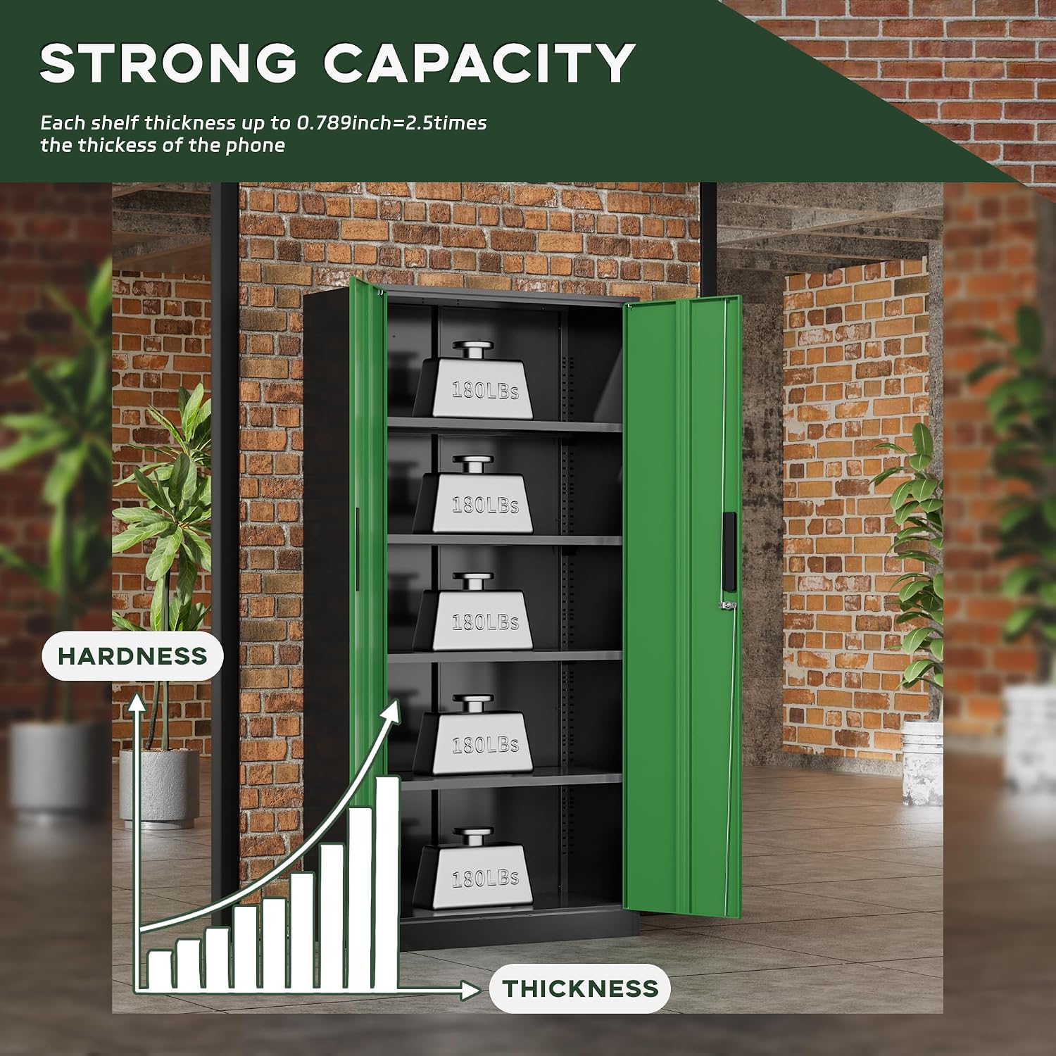 Greenvelly Metal Garage Storage Cabinet, 72' Black Green Tool Steel Locking Cabinet with Doors and 4 Shelves, Tall Cabinets for Garage Storage Systems Lockable File Cabinet for Home Office,Garage