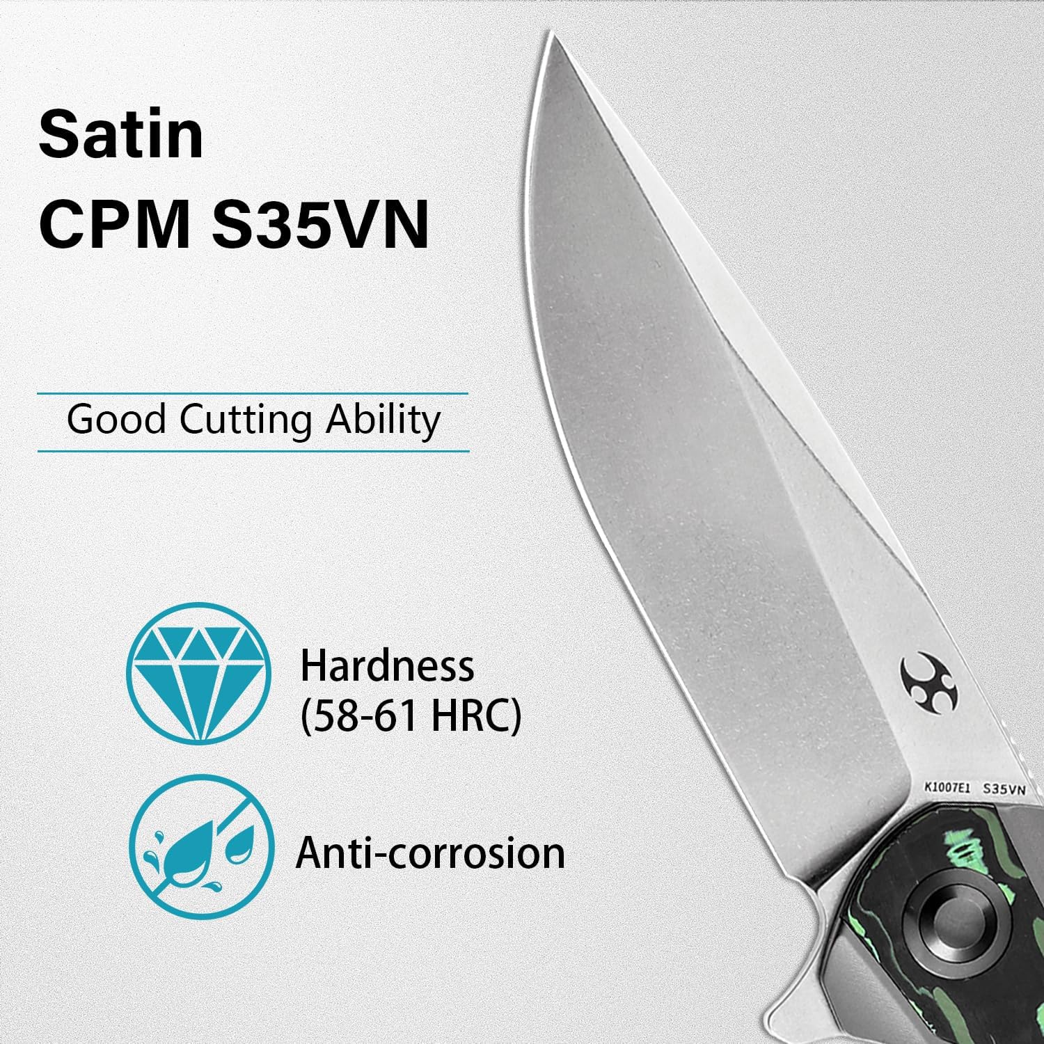 KANSEPT Accipiter Pocket Folding Knives EDC Camping Folding Knife 3.36'' Satin CPM S35VN Blade Pocket Folding Knife with Titanium + Green Carbon Fiber Handle Everyday Carry K1007E1