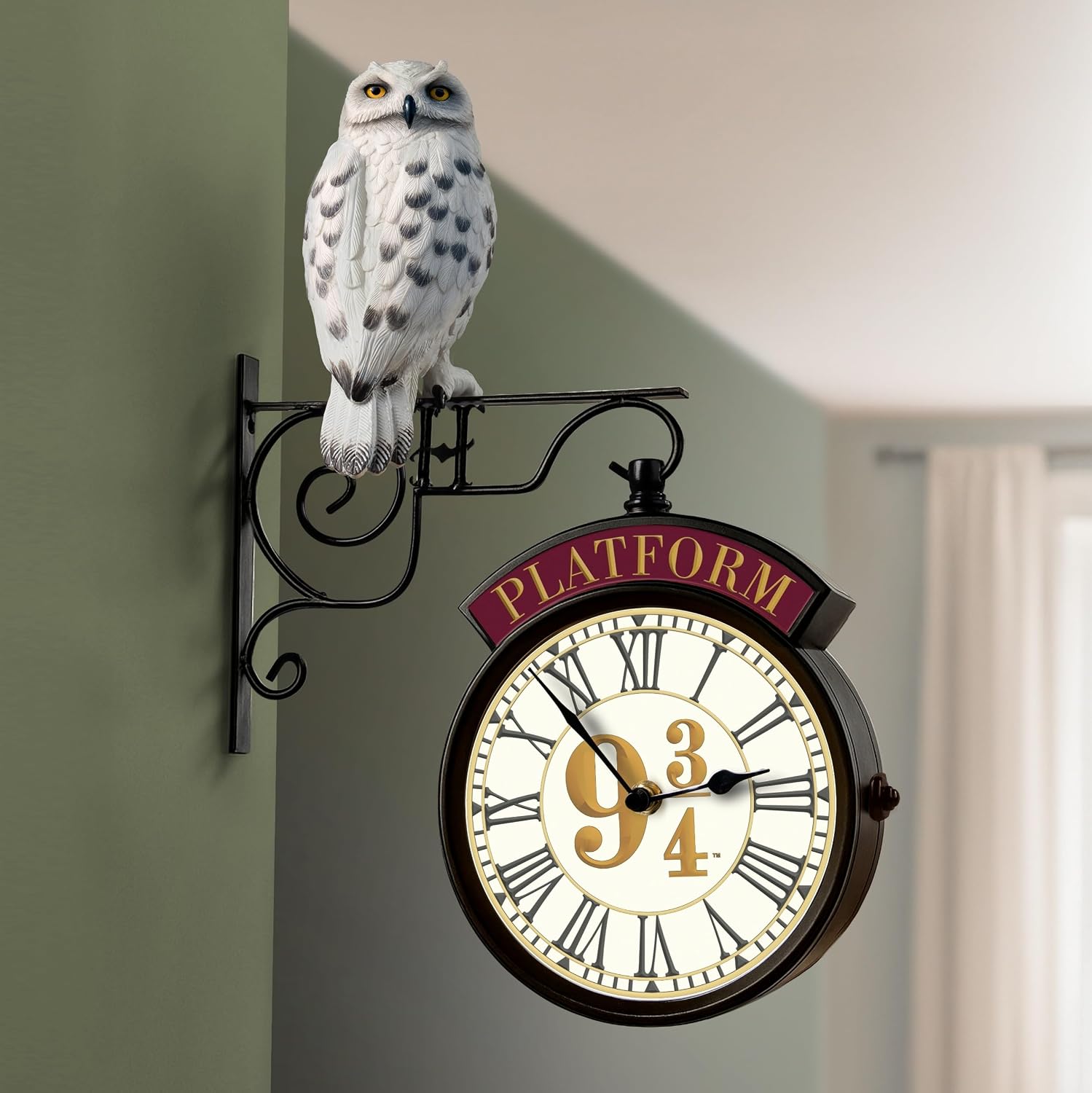 The Bradford Exchange Harry Potter Platform 9 ¾ Illuminated Wall Clock with Sculpted Hedwig and Dual‑Side Display