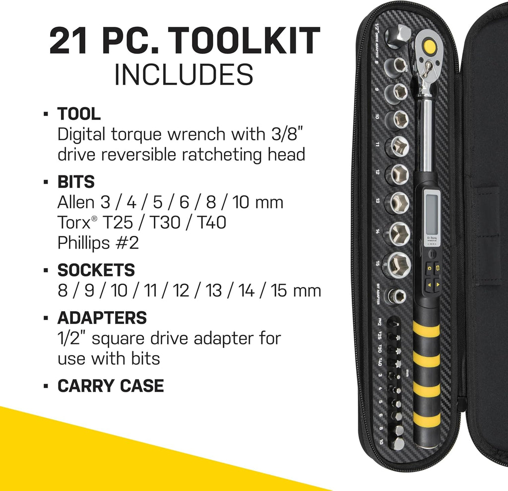 Topeak D-Torq Wrench DX Digital Torque Wrench – 4-80 Nm (3/8″ Drive) with 8 Sockets & 10 Hex/Torx Bits, LCD Display & Audible Alerts, High-Precision Torque Tool for Bicycle, Motorcycle & Automotive | torque-wrenches