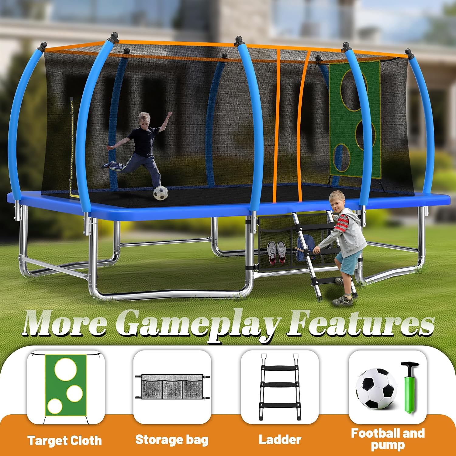 KEIKI Trampoline 8FT Trampolines with Enclosure Net, 960LBS Outdoor Trampolines for Kids with Basketball Hoop-ASTM Approved Trampoline for Children and Adults with Ladder
