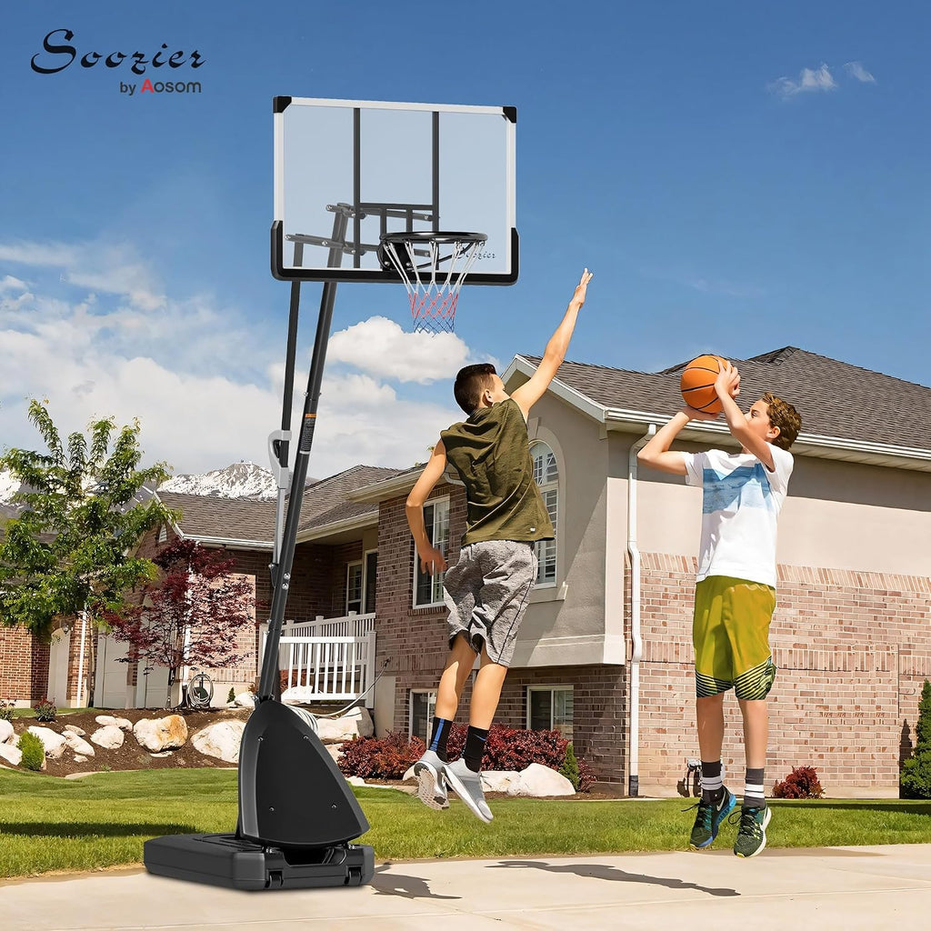 Soozier Portable Basketball Hoop Outdoor, 4.9-10ft Height Adjustable Basketball Goal with 44 Inch Shatterproof Backboard, Rebound System, 2 Wheels and Fillable Base for Teenagers, Youth, Adults