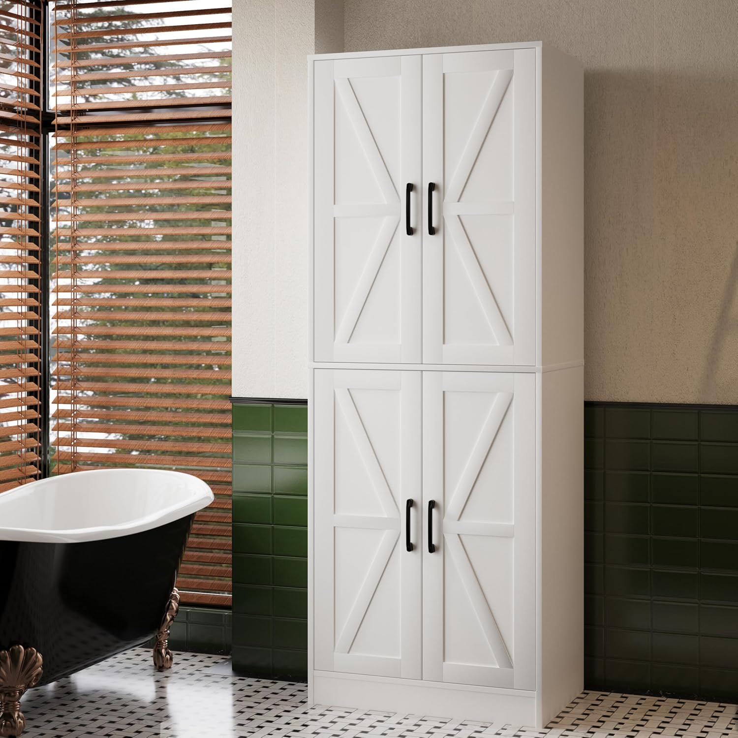 Storage Cabinet,Kitchen Pantry Cabinet,Kitchen Pantry Storage Cabinets with 4 Doors,Tall Kitchen Pantry with Adjustable Shelves,Cupboard for Kitchen,Pantry,Dining Room,Living Room and Bathroom,White