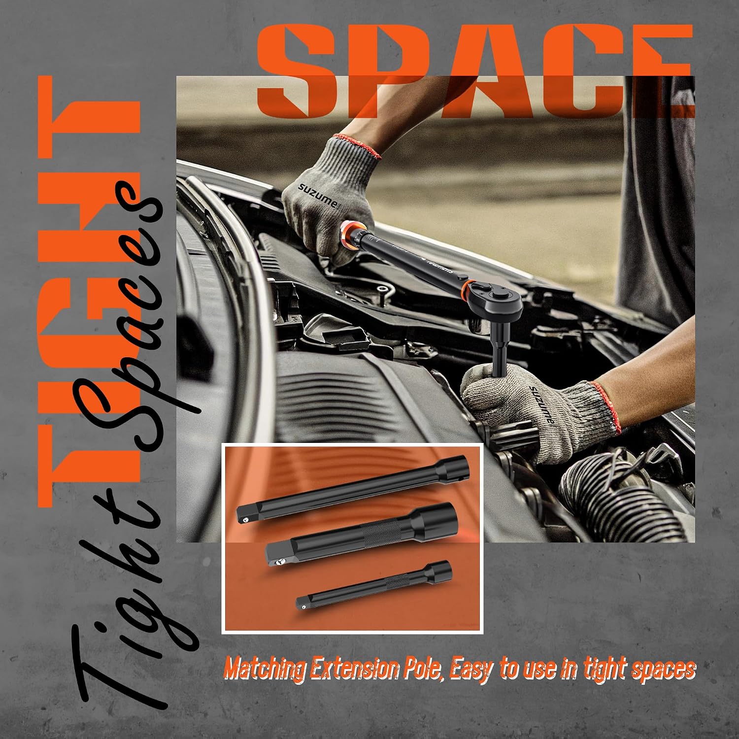 SUZUME 3PCS Torque Wrench Set & Flex Head Stubby Ratcheting Wrench Set