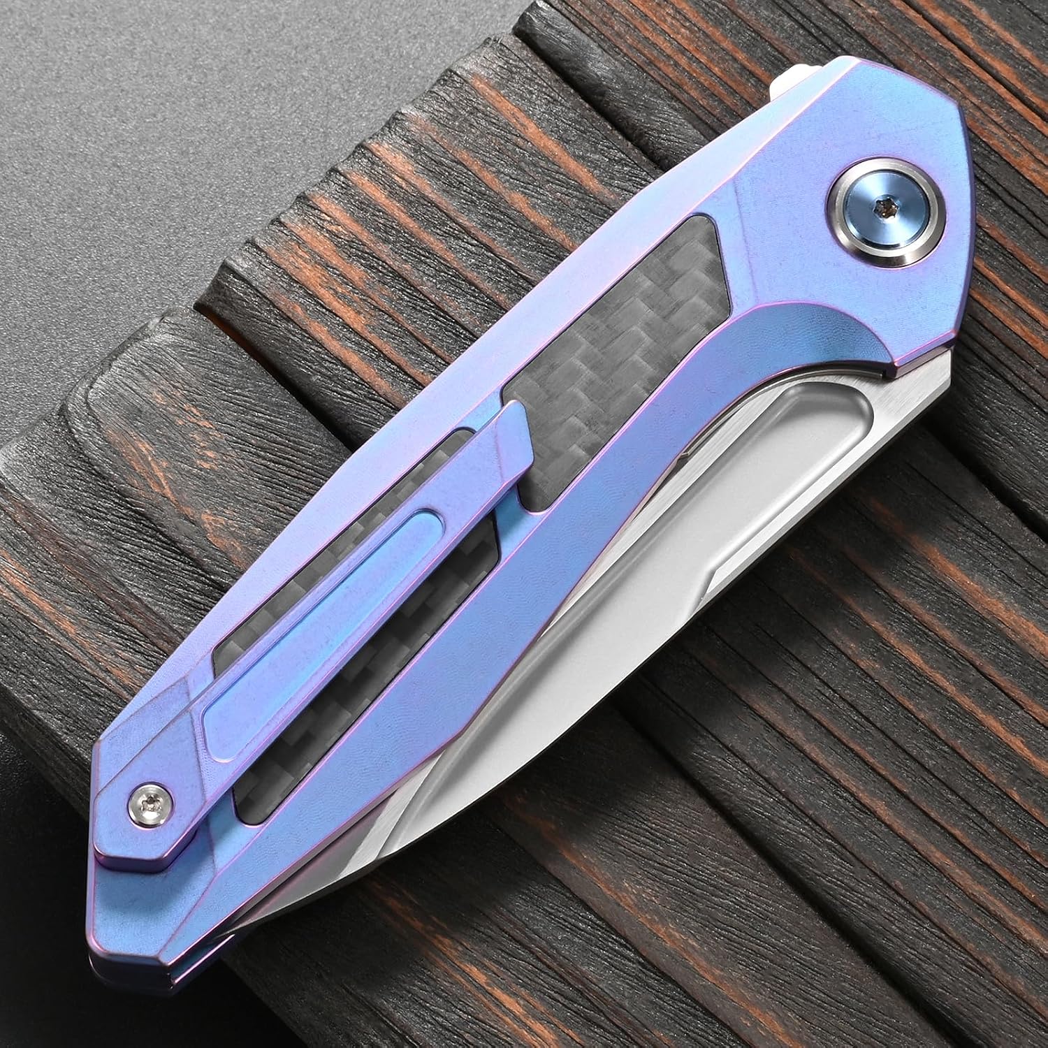 Sitivien ST996 Folding Knife,Handmade M390 Pearlescent Polishing Blade,Titanium & Carbon Fiber Handle Pocket Knife for Outdoor Camping,Hiking,Hunting(Blue)