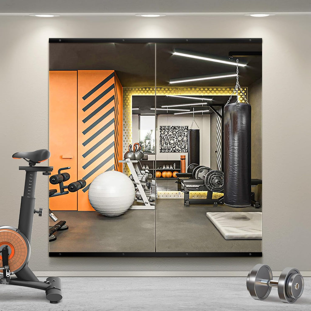 TRAHOME Home Gym Mirror for Wall,48x28x2PCS Full Length,Glass Frameless Body Large Mirror for Home Gym,Workout,Bedroom,Garage(Black)
