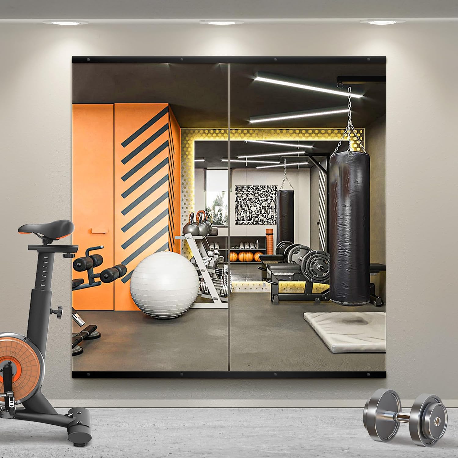 TRAHOME Home Gym Mirror for Wall,48x28x2PCS Full Length,Glass Frameless Body Large Mirror for Home Gym,Workout,Bedroom,Garage(Black)