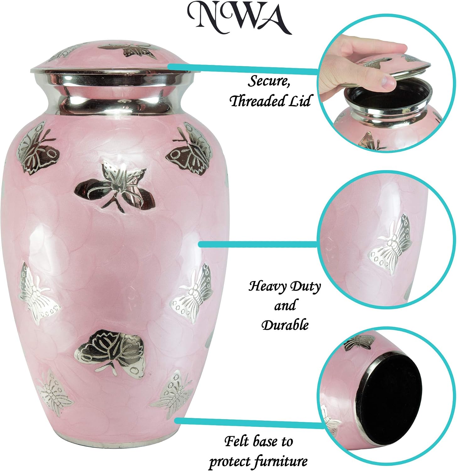 Pink Butterfly Cremation Urn for Human Ashes, Large Funeral Urn with Matching Keepsake and Personalized Engraving