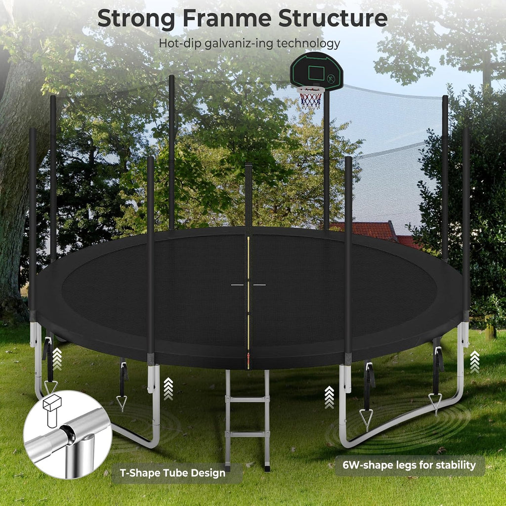 Lyromix Upgraded 16FT 15FT 14FT 12FT 10FT 8FT Trampoline Outdoor with Basketball Hoop and Net, Capacity for 4-6 Kids and Adults