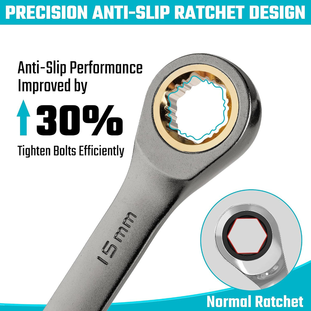 DURATECH Ratcheting Wrench Set, Anti-Slip Wrench Set, SAE & Metric, 44-piece, 1/4' to 3/4' & 6-18mm, CR-V Steel, with Pouch