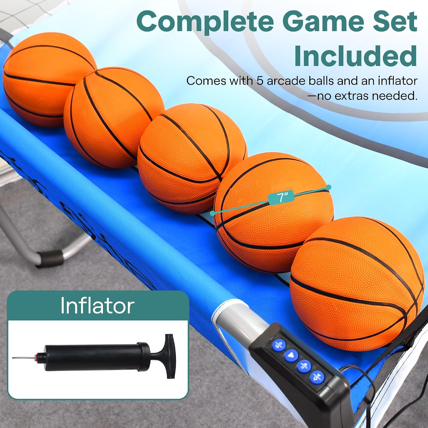 SereneLife Dual Shot Basketball Arcade Game with Electronic Scorer, 8 Game Modes, Indoor Outdoor 2 Player Basketball Shooting Game, Foldable Arcade Set with 5 Balls and Pump