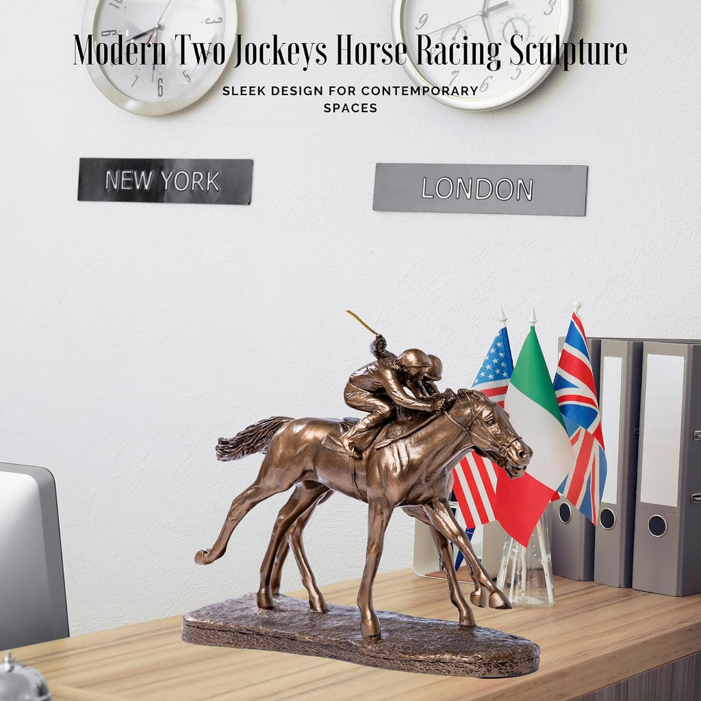 Modern Jockeys Horse Racing Bronze Resin Sculpture - Sleek Equestrian Art, Handmade Home Decor, Unique Gift for Horse Racing Fans, Sports Art Collectors-11.8 x 5.1 x 9.8 in (Bronze)