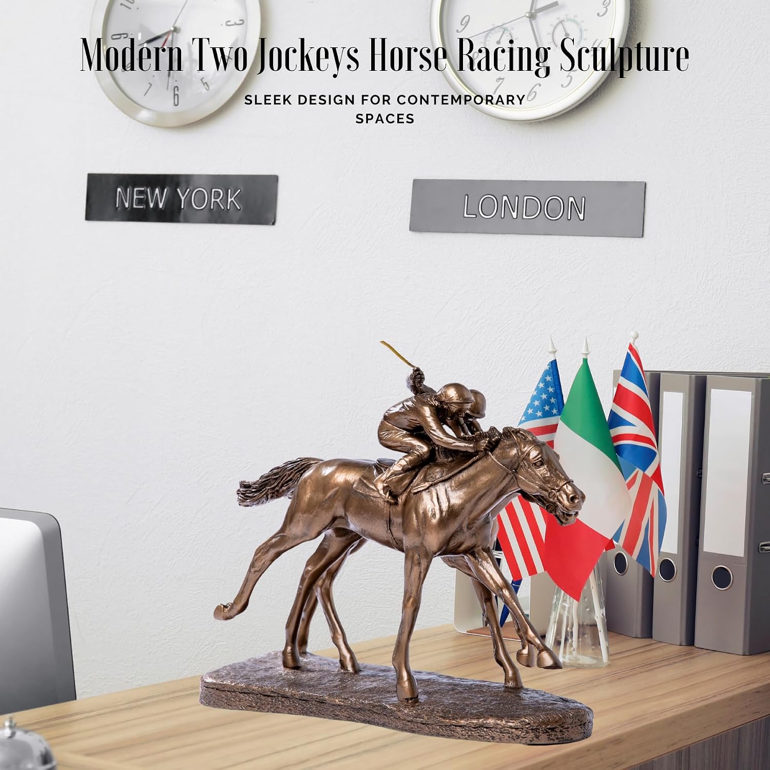Modern Jockeys Horse Racing Bronze Resin Sculpture - Sleek Equestrian Art, Handmade Home Decor, Unique Gift for Horse Racing Fans, Sports Art Collectors-11.8 x 5.1 x 9.8 in (Bronze)