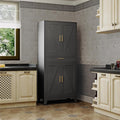 QINPTWUT 71' Farmhouse Pantry Cabinet in Black, with 4 Doors & Center Drawer, Tall Food Cabinet with Adjustable Shelves, Freestanding Steel Cupboard for Kitchen, Dining Room, Pantry, Garage