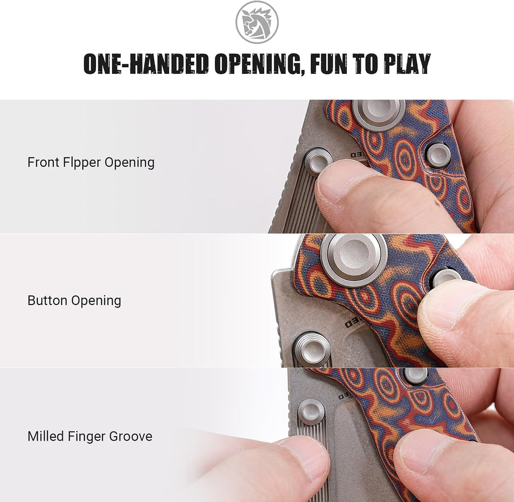 Vosteed Naga EDC Folding Pocket Knife - 3.47' S35VN Stonewash Blade, Clip Point - Top Liner Lock, Copper Raindrop Micarta Handle - Surviving, Camping Knives - A3904