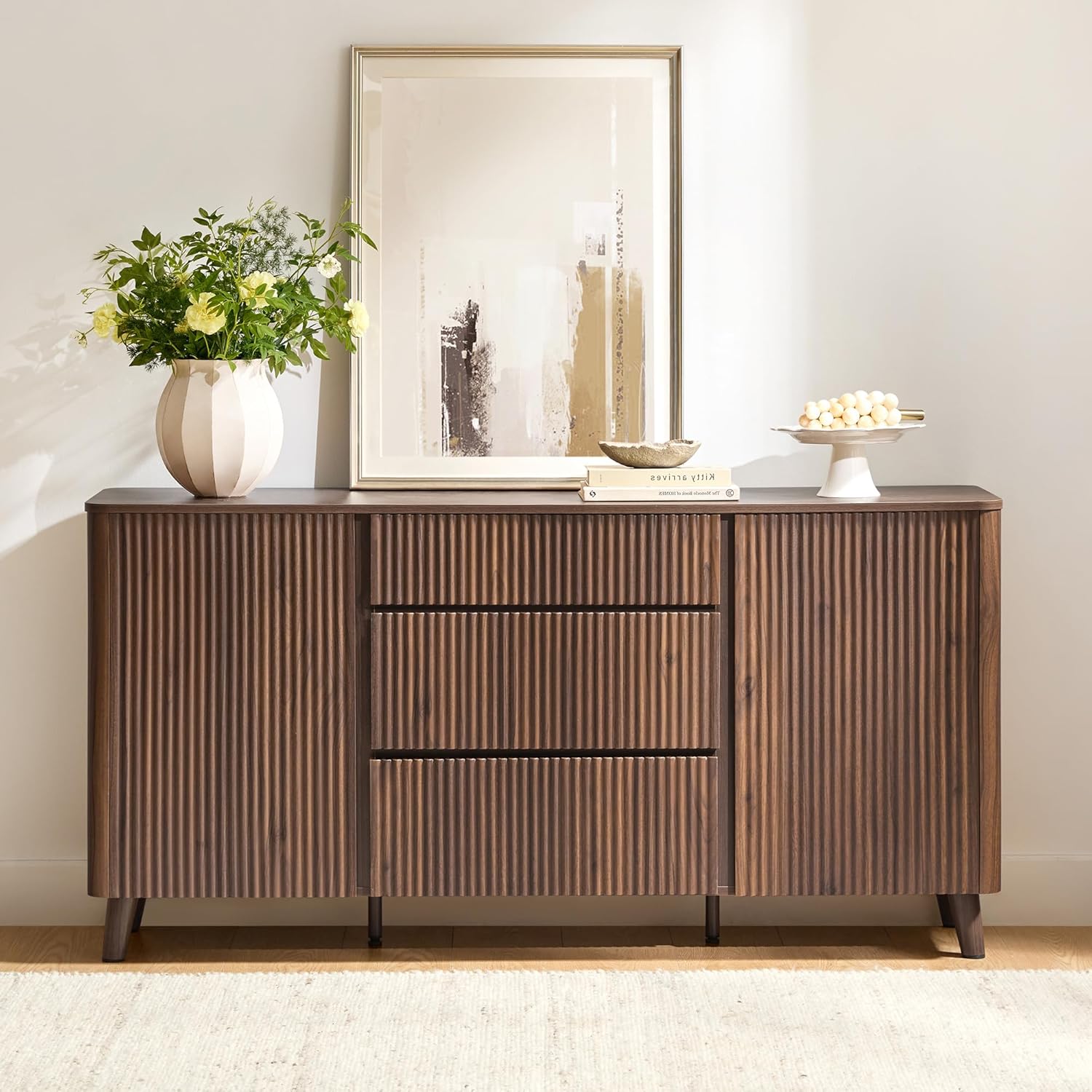 CHITA 62' Sideboard Buffet Cabinet with Storage, Living Room Accent Cabinet with Drawers, Doors and Adjustable Shelves, for Bar, Kitchen, Walnut