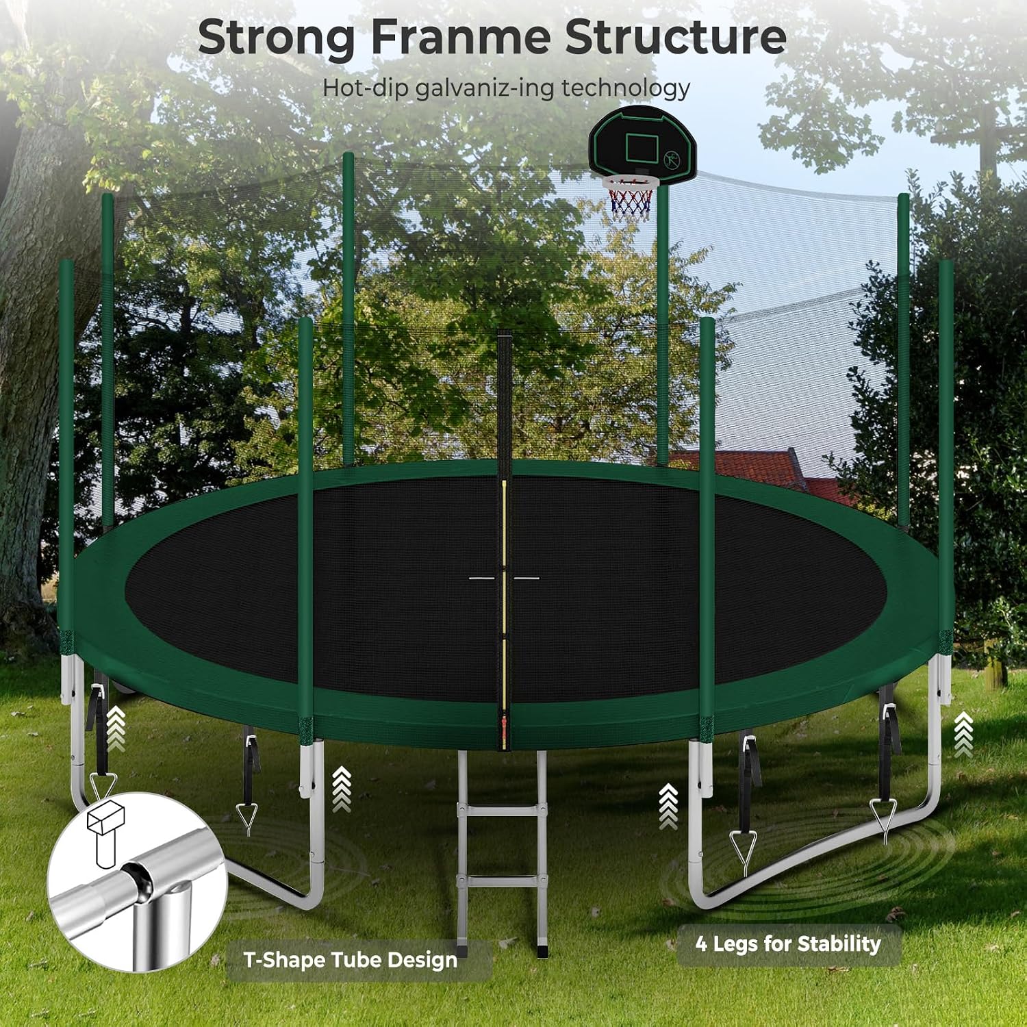 Lyromix Upgraded Trampoline with Lights, Large Outdoor Trampoline with Sprinkler,Basketball Hoop and Net, Capacity for 5-8 Kids and Adults