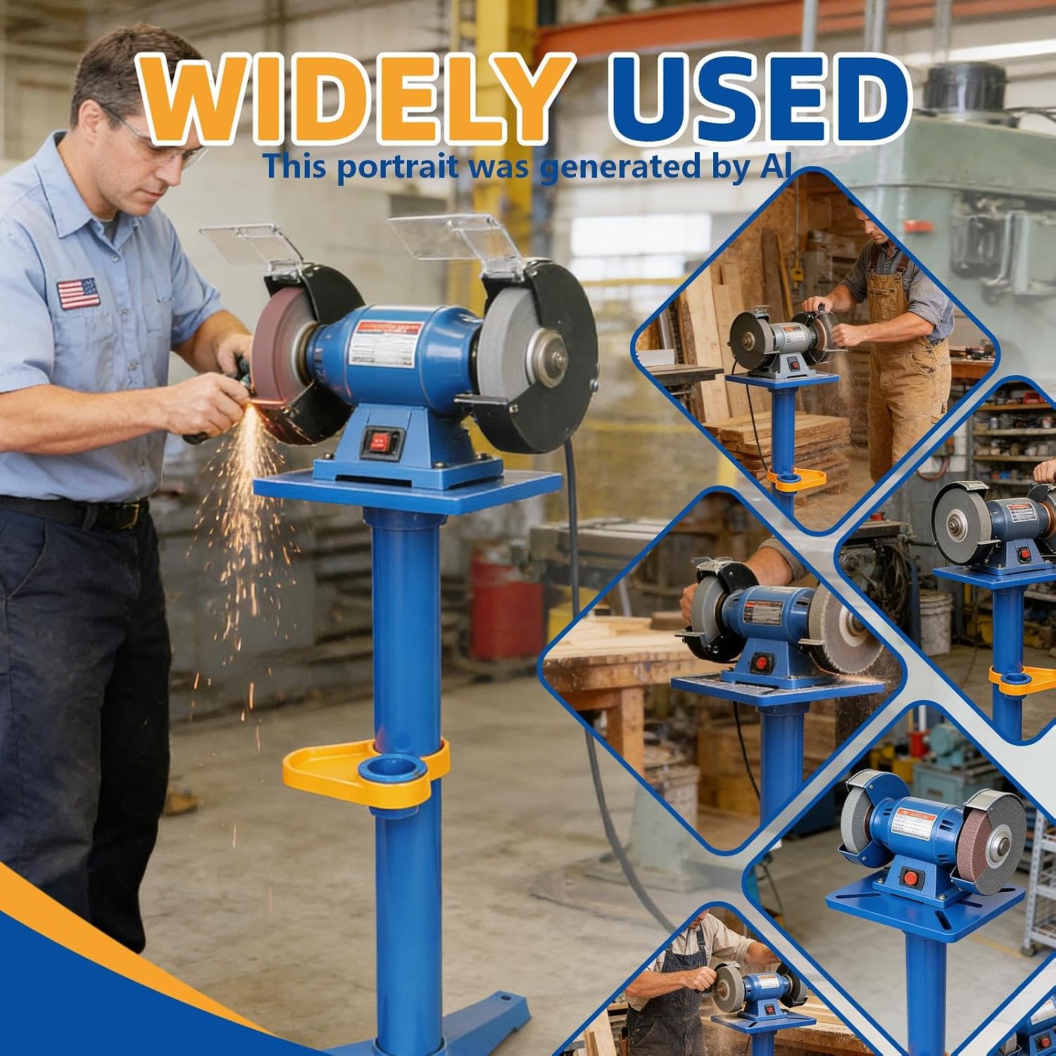 Soontools Bench Grinder Stand Vise Floor Pedestal with Grinding Wheel Storage Compartment & Heavy-Duty Cast Iron Base
