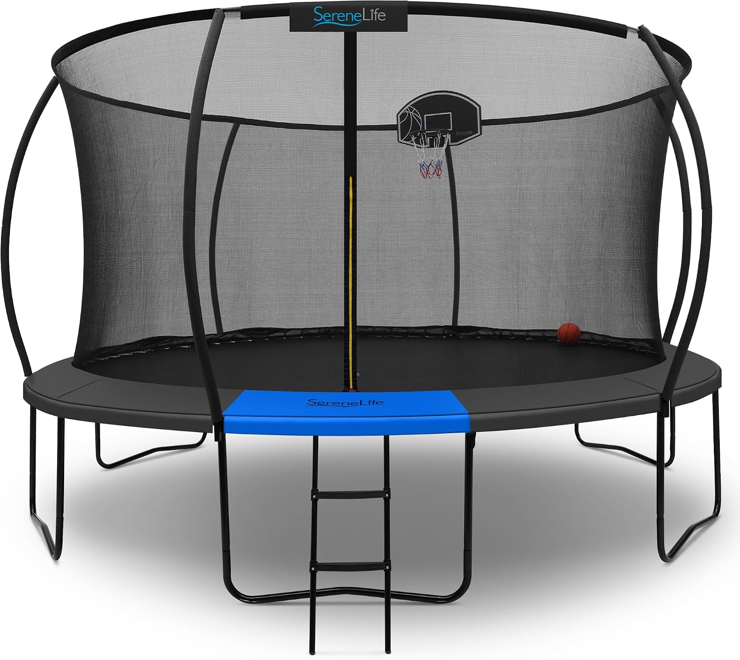 SereneLife Trampoline Outdoor 8FT 10FT 12FT 14FT with Enclosure Net, Ladder and Anti-Rust Coating - ASTM Approved Recreational Trampolines - Heavy Duty Yard Trampolines for Kids and Adults