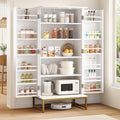 kepptory 51' Kitchen Pantry Storage Cabinet with Diamond Design, White Freestanding Pantry Cabinets with Golden Base and Handles, Buffet Cupboards Cabinet with 6 Adjustable and Large Storage Space