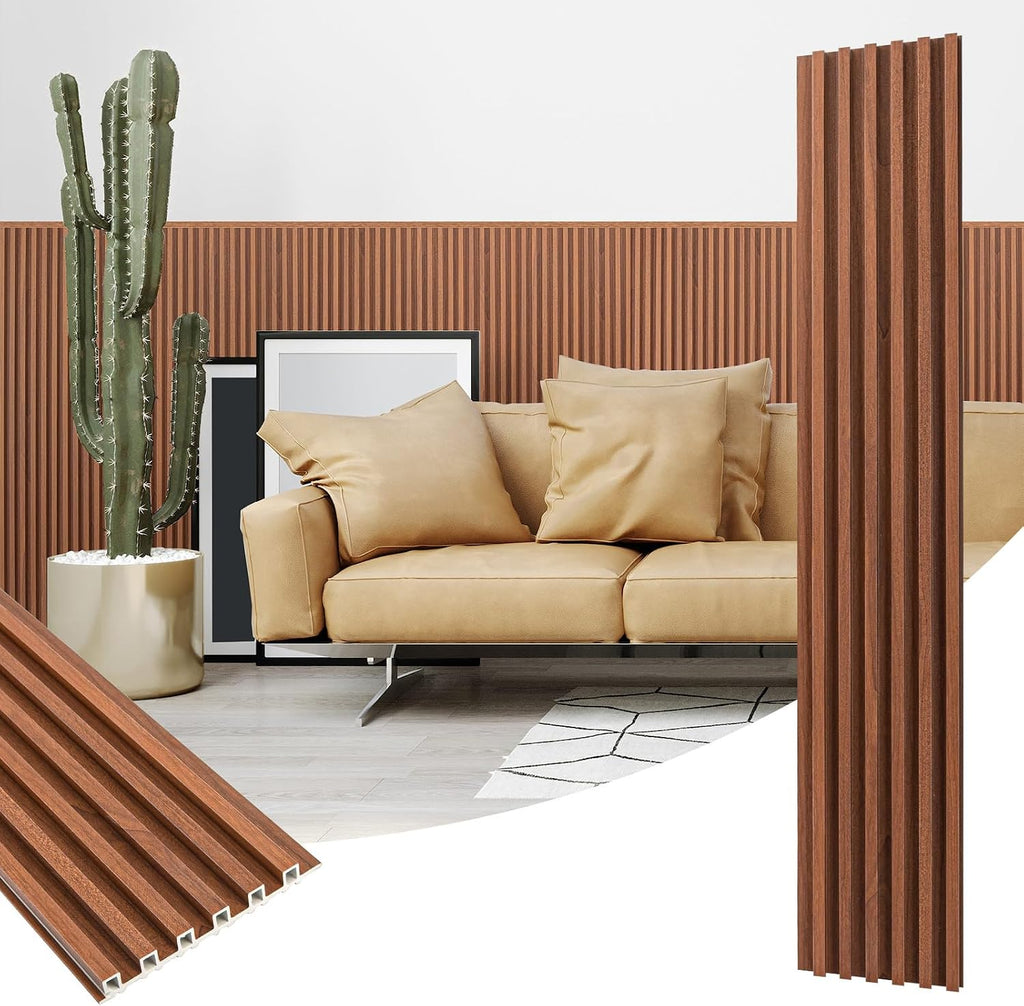 Art3dwallpanels 16 Pack Wood Slat Wall Paneling 51'×6.7' Sound Absorbing 3D Wall Panels for Living Room TV Background Home Office Decor, Teak
