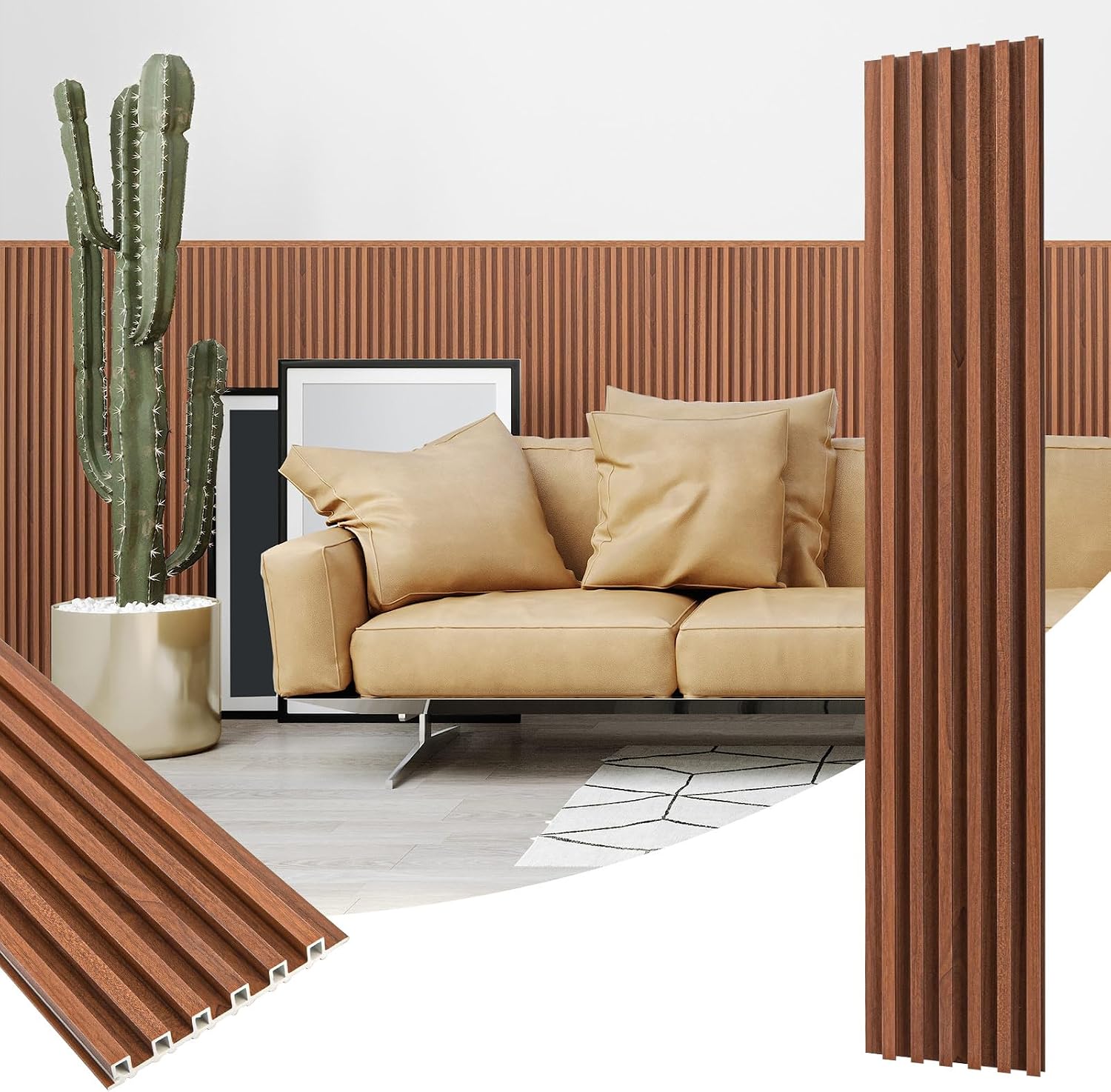 Art3dwallpanels 16 Pack Wood Slat Wall Paneling 51'×6.7' Sound Absorbing 3D Wall Panels for Living Room TV Background Home Office Decor, Teak