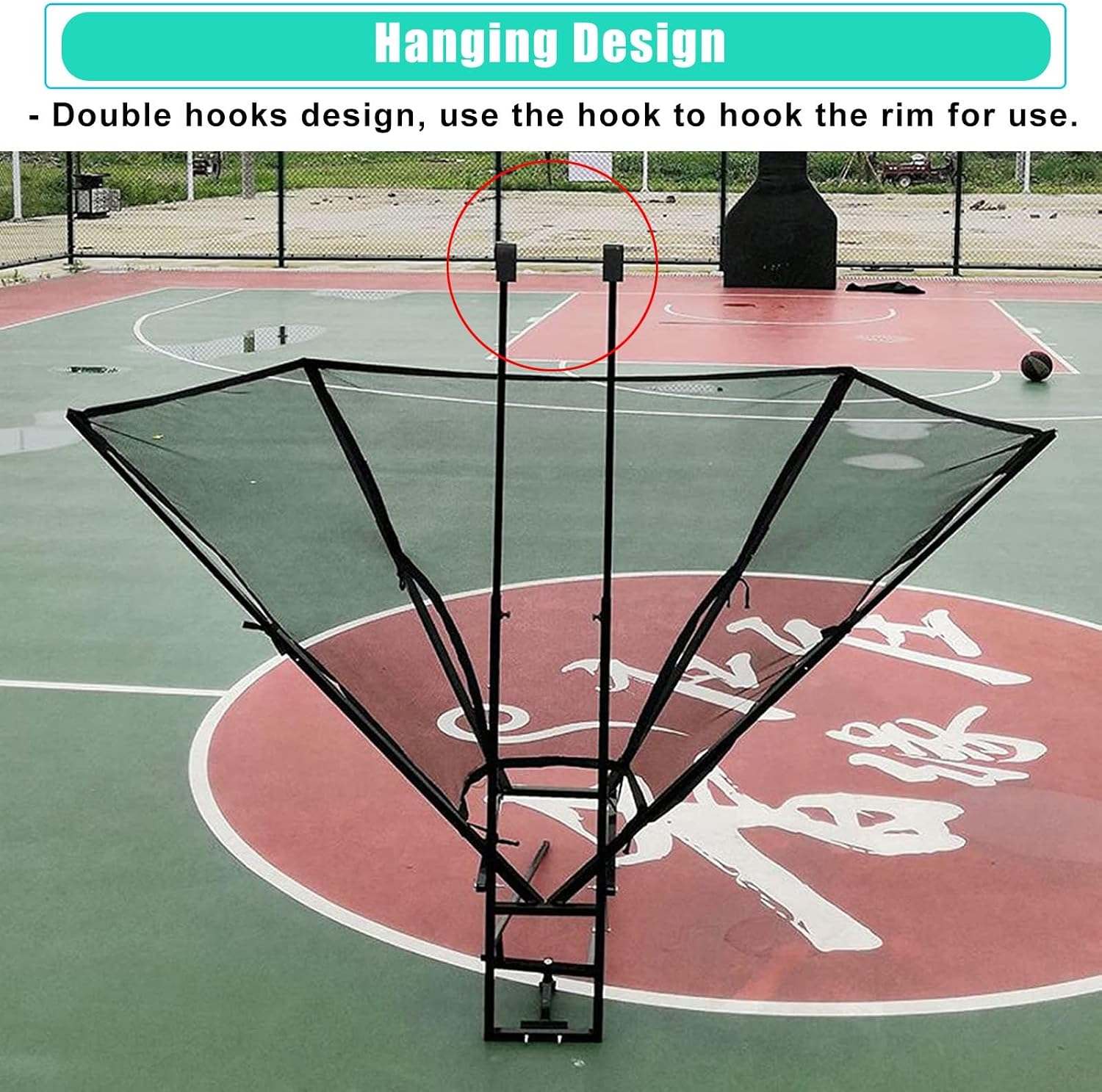 Basketball Shot Return NET Apparatus with 180° Rotating Chute, Suspended Portable Shooting Basketball Rebounder Device