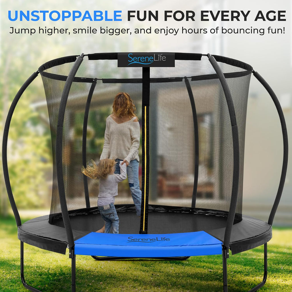 SereneLife Trampoline Outdoor 8FT 10FT 12FT 14FT with Enclosure Net, Ladder and Anti-Rust Coating - ASTM Approved Recreational Trampolines - Heavy Duty Yard Trampolines for Kids and Adults