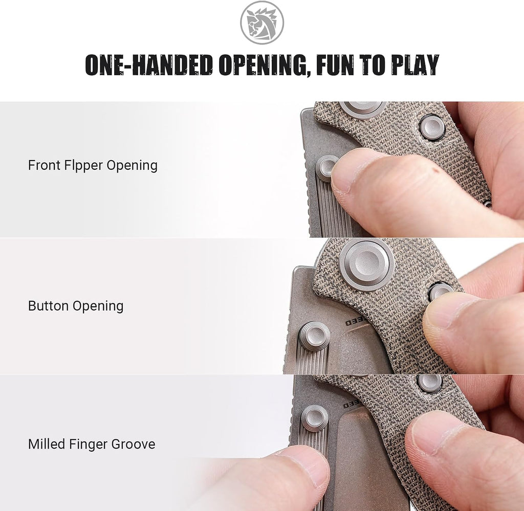 Vosteed Naga EDC Folding Pocket Knife - 3.47' S35VN Stonewash Blade, Clip Point - Top Liner Lock, Green Norplex UltreX™ Micarta Handle - Hunting, Fishing Knives - A3902