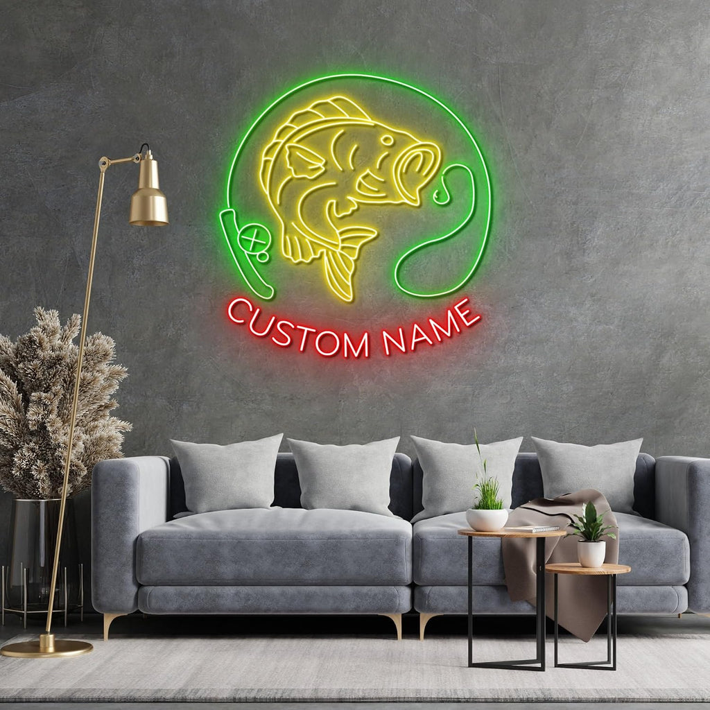 craftnamesign Bass Fishing Neon Wall Art with LED Light - Personalized Fisher Sign Home Decor - Ideal for Gift - Fishing Neon sign - Bedroom Decor